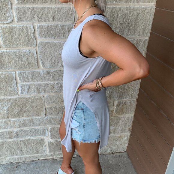 Grey Slit Tank Top - Picture 4 of 5